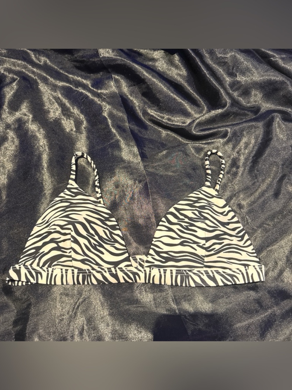 Zebra Print Triangle Swim Bralette - Black & White